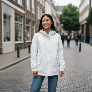 Weatherproof Vintage White Hooded Windbreaker - Size Large